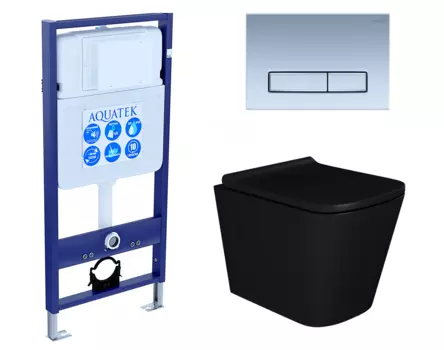 Комплект 3 в 1 инсталляция Акватек Standart 50 + Унитаз подвесной Enio Binario BL EN4180225 черный с кнопкой хром матовой INS-0000012 + EN4180225 + KDI-0000024