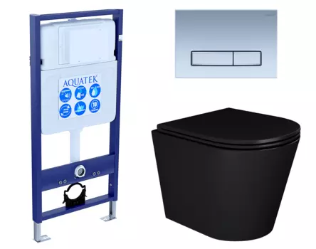 Комплект 3 в 1 инсталляция Акватек Standart 50 + Унитаз подвесной Enio Cento BL EN4280035 черный с кнопкой хром матовой INS-0000012 + EN4280035 + KDI-0000024