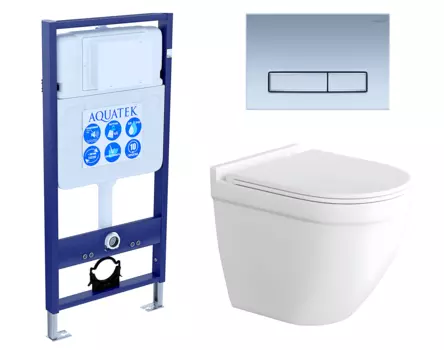 Комплект 3 в 1 инсталляция Акватек Standart 50 + Унитаз подвесной Enio Pulito EN1170052 с кнопкой хром матовой INS-0000012 + EN1170052 + KDI-0000024