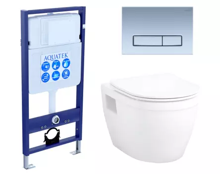Комплект 3 в 1 инсталляция Акватек Standart 50 + Унитаз подвесной Enio Bolo EN8350034 с кнопкой хром матовой INS-0000012 + EN8350034 + KDI-0000024