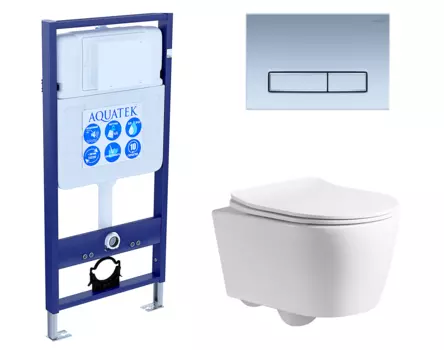 Комплект 3 в 1 инсталляция Акватек Standart 50 + Унитаз подвесной CeruttiSpa Sella PP 9738 с кнопкой хром матовой INS-0000012 + 9738 + KDI-0000024