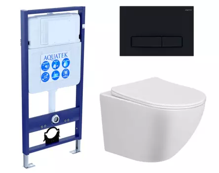 Комплект 3 в 1 инсталляция Акватек Standart 50 + Унитаз подвесной Taliente Amato AM25010 с кнопкой черной INS-0000012 + AM25010 + KDI-0000025
