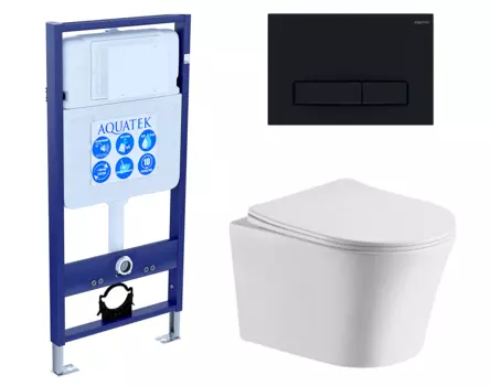 Комплект 3 в 1 инсталляция Акватек Standart 50 + Подвесной унитаз CeruttiSpa Adige Aria CT7837 с кнопкой черной INS-0000012 + 7837 + KDI-0000025