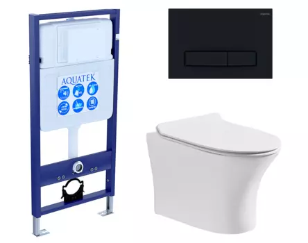 Комплект 3 в 1 инсталляция Акватек Standart 50 + Подвесной безободковый унитаз CeruttiSpa Bernina aria с кнопкой черной INS-0000012 + 7191 + KDI-0000025