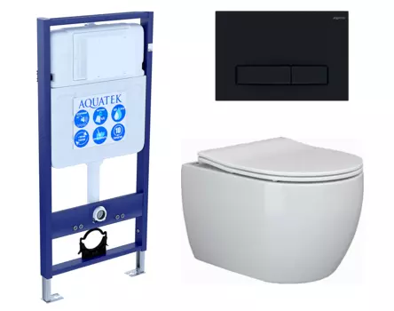 Комплект 3 в 1 инсталляция Акватек Standart 50 + Унитаз подвесной Ceramica Nova Play CN3001 с кнопкой черной INS-0000012 + CN3001 + KDI-0000025