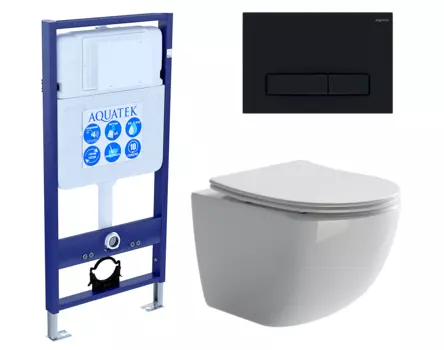 Комплект 3 в 1 инсталляция Акватек Standart 50 + Унитаз подвесной Ceramica Nova Forma CN3009 с кнопкой черной INS-0000012 + CN3009 + KDI-0000025