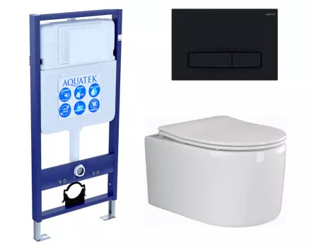 Комплект 3 в 1 инсталляция Акватек Standart 50 + Унитаз подвесной Ceramica Nova Moments CN3003 с кнопкой черной INS-0000012 + CN3003 + KDI-0000025