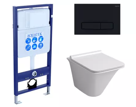 Комплект 3 в 1 инсталляция Акватек Standart 50 + Унитаз подвесной Grossman GR-4413S с кнопкой черной INS-0000012 + GR-4413S + KDI-0000025