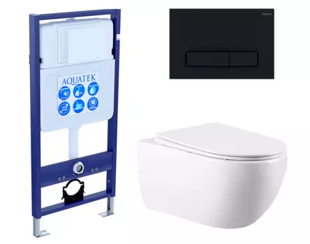 Комплект 3 в 1 инсталляция Акватек Standart 50 + Унитаз подвесной Vincea Evo VT1-34 с кнопкой черной INS-0000012 + VT1-34 + KDI-0000025
