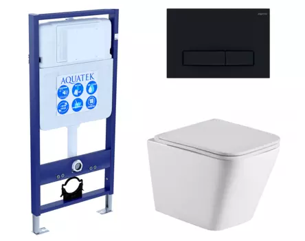 Комплект 3 в 1 инсталляция Акватек Standart 50 + Подвесной унитаз WeltWasser Gelbach 043 GL-WT с кнопкой черной INS-0000012 + 10000011749 + KDI-0000025