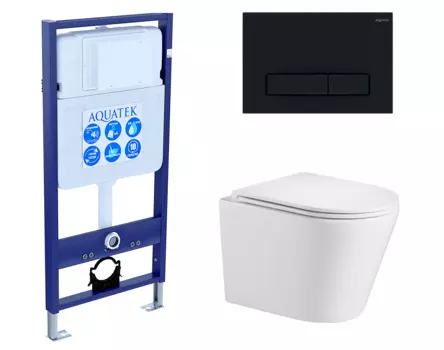 Комплект 3 в 1 инсталляция Акватек Standart 50 + Подвесной унитаз WeltWasser Salzbach 043 GL-WT с кнопкой черной INS-0000012 + 10000008257 + KDI-0000025