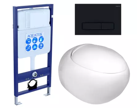 Комплект 3 в 1 инсталляция Акватек Standart 50 + Подвесной унитаз WeltWasser Jeckenbach с кнопкой черной INS-0000012 + 10000003809 + KDI-0000025