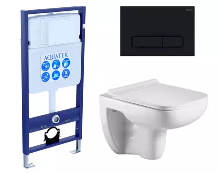 Комплект 3 в 1 инсталляция Акватек Standart 50 + Подвесной унитаз WeltWasser Kehlbach 004 GL-WT с кнопкой черной INS-0000012 + 10000003810 + KDI-0000025