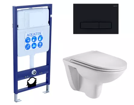 Комплект 3 в 1 инсталляция Акватек Standart 50 + Подвесной унитаз WeltWasser Baarbach 004 GL-WT с кнопкой черной INS-0000012 + 10000003811 + KDI-0000025