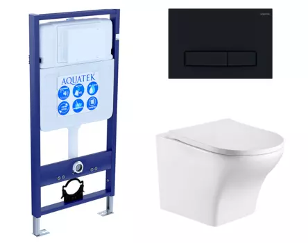 Комплект 3 в 1 инсталляция Акватек Standart 50 + Подвесной унитаз WeltWasser Odenbach 004 GL-WT с кнопкой черной INS-0000012 + 10000003704 + KDI-0000025