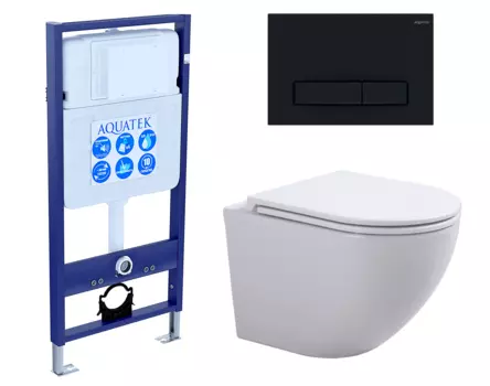 Комплект 3 в 1 инсталляция Акватек Standart 50 + Подвесной унитаз SinteSi EVI с кнопкой черной INS-0000012 + SIN-TS-EVI-151 + KDI-0000025