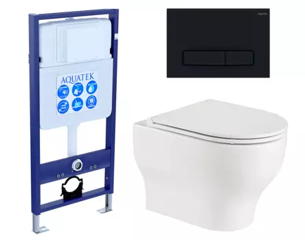 Комплект 3 в 1 инсталляция Акватек Standart 50 + Подвесной унитаз WeltWasser Erlenbach 004 GL-WT с кнопкой черной INS-0000012 + 10000003807 + KDI-0000025