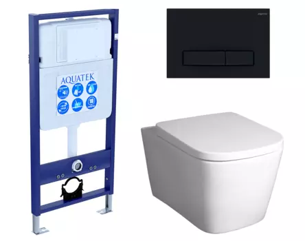 Комплект 3 в 1 инсталляция Акватек Standart 50 + Унитаз подвесной BelBagno Albano BB120CHR с кнопкой черной INS-0000012 + BB120CHR + BB120SC + KDI-0000025