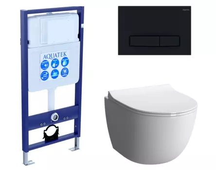 Комплект 3 в 1 инсталляция Акватек Standart 50 + Унитаз подвесной VitrA Sento 7748В003-0075 с кнопкой черной INS-0000012 + 7748B003-0075 + 130-003-009 + KDI-0000025