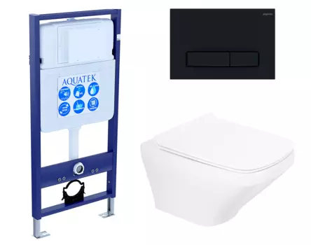 Комплект 3 в 1 инсталляция Акватек Standart 50 + Унитаз подвесной BelBagno Sela BB3201CHR с кнопкой черной INS-0000012 + BB3201CHR + BB3201SC + KDI-0000025
