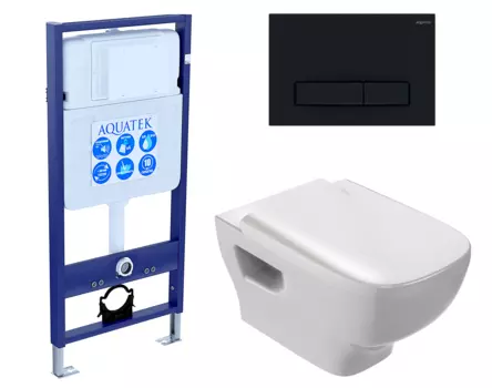 Комплект 3 в 1 инсталляция Акватек Standart 50 + Унитаз подвесной Jacob Delafon Struktura EDE102-00 с кнопкой черной INS-0000012 + EDE102-00 + E20606-00 + KDI-0000025