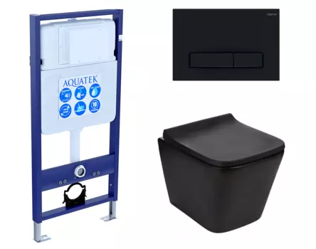Комплект 3 в 1 инсталляция Акватек Standart 50 + Подвесной унитаз WeltWasser Gelbach 041 MT-BL черный с кнопкой черной INS-0000012 + 10000008262 + KDI-0000025