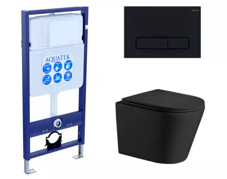 Комплект 3 в 1 инсталляция Акватек Standart 50 + Подвесной унитаз WeltWasser Salzbach 043 MT-BL черный с кнопкой черной INS-0000012 + 10000008258 + KDI-0000025