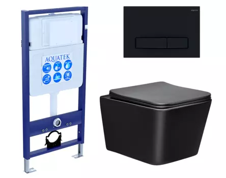 Комплект 3 в 1 инсталляция Акватек Standart 50 + Унитаз Vincea Q-Line VT1-12MB черный с кнопкой черной INS-0000012 + VT1-12MB + KDI-0000025