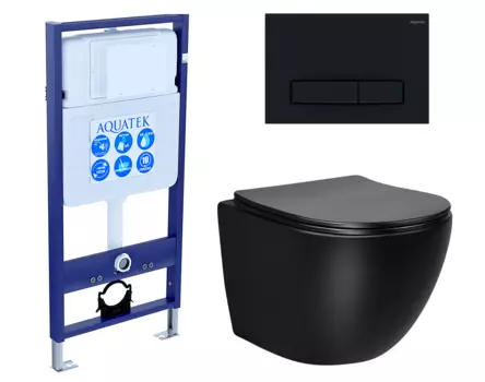 Комплект 3 в 1 инсталляция Акватек Standart 50 + Унитаз Vincea Globo VT1-14MB черный с кнопкой черной INS-0000012 + VT1-14MB + KDI-0000025