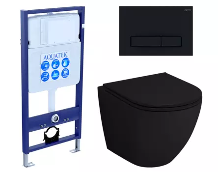 Комплект 3 в 1 инсталляция Акватек Standart 50 + Унитаз подвесной Grossman GR-4455BMS черный с кнопкой черной INS-0000012 + GR-4455BMS + KDI-0000025