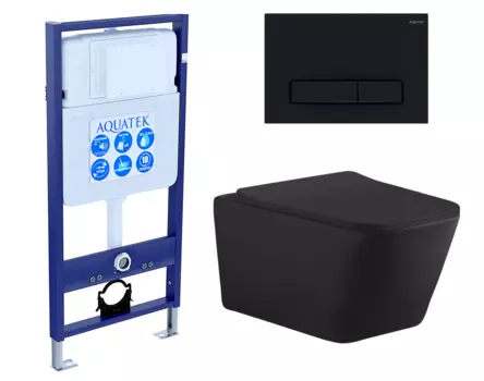Комплект 3 в 1 инсталляция Акватек Standart 50 + Унитаз подвесной Aquanet Tavr-W BW 287011 черный с кнопкой черной INS-0000012 + 287011 + KDI-0000025