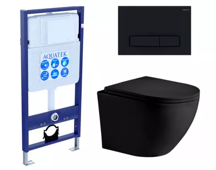 Комплект 3 в 1 инсталляция Акватек Standart 50 + Унитаз подвесной Weltwasser WW Merzbach 043 MT-BL черный с кнопкой черной INS-0000012 + 10000008255 + KDI-0000025