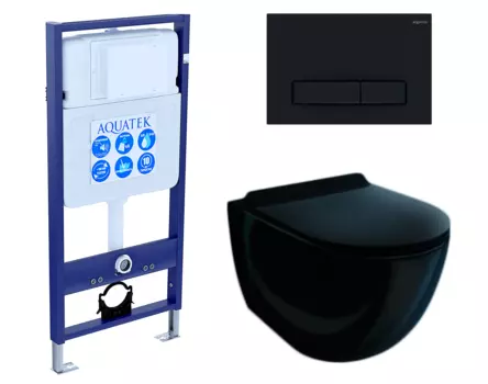 Комплект 3 в 1 инсталляция Акватек Standart 50 + Унитаз подвесной Esbano Garcia ESUPGARCB чёрный с кнопкой черной INS-0000012 + ESUPGARCB + KDI-0000025