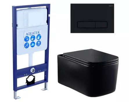 Комплект 3 в 1 инсталляция Акватек Standart 50 + Унитаз Vincea Ultra Rimless VT1-32MB черный с кнопкой черной INS-0000012 + VT1-32MB + KDI-0000025
