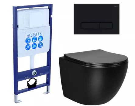 Комплект 3 в 1 инсталляция Акватек Standart 50 + Унитаз Vincea Globo VT1-14SMB черный с кнопкой черной INS-0000012 + VT1-14SMB + KDI-0000025