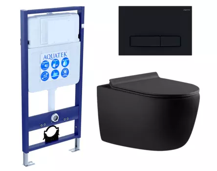 Комплект 3 в 1 инсталляция Акватек Standart 50 + Унитаз подвесной Aquanet Cetus 287008 черный с кнопкой черной INS-0000012 + 287008 + KDI-0000025
