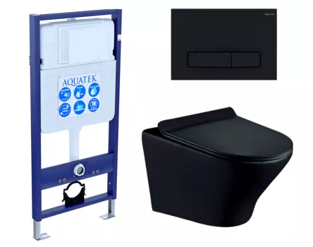 Комплект 3 в 1 инсталляция Акватек Standart 50 + Унитаз подвесной Esbano Aster ESUPASTEBM черный с кнопкой черной INS-0000012 + ESUPASTEBM + KDI-0000025
