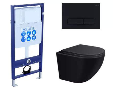 Комплект 3 в 1 инсталляция Акватек Standart 50 + Подвесной унитаз SinteSi EVI черный с кнопкой черной INS-0000012 + SIN-TS-EVI-151BM + KDI-0000025