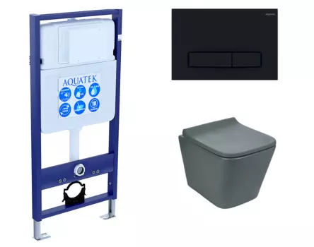 Комплект 3 в 1 инсталляция Акватек Standart 50 + Унитаз подвесной Weltwasser WW SK Gelbach 041 MT-GR серый с кнопкой черной INS-0000012 + 10000008263 + KDI-0000025