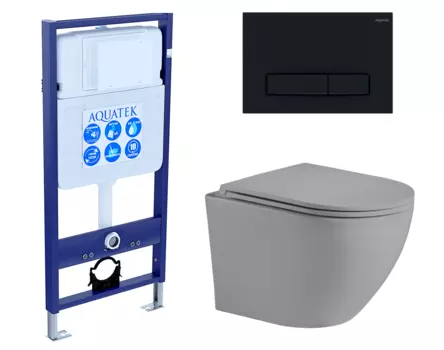 Комплект 3 в 1 инсталляция Акватек Standart 50 + Унитаз подвесной Weltwasser WW Merzbach 043 MT-GR серый с кнопкой черной INS-0000012 + 10000003708 + KDI-0000025