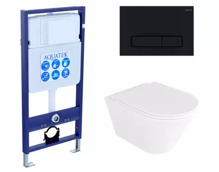 Комплект 3 в 1 инсталляция Акватек Standart 50 + Унитаз подвесной Enio Cento EN4280110 с кнопкой черной INS-0000012 + EN4280110 + KDI-0000025