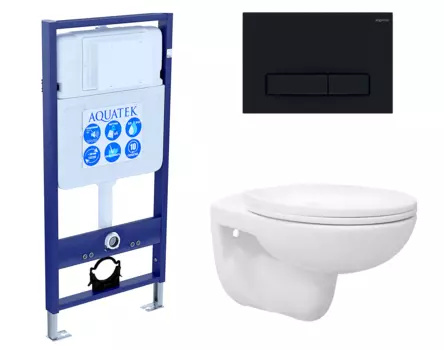 Комплект 3 в 1 инсталляция Акватек Standart 50 + Унитаз подвесной Enio Ekos EN0170571 с кнопкой черной INS-0000012 + EN0170571 + KDI-0000025