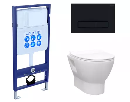 Комплект 3 в 1 инсталляция Акватек Standart 50 + Унитаз подвесной Enio Nativo EN1270551 с кнопкой черной INS-0000012 + EN1270551 + KDI-0000025