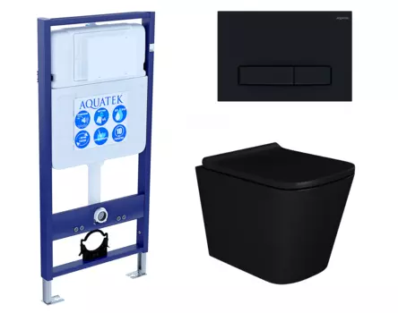 Комплект 3 в 1 инсталляция Акватек Standart 50 + Унитаз подвесной Enio Binario BL EN4180225 черный с кнопкой черной INS-0000012 + EN4180225 + KDI-0000025
