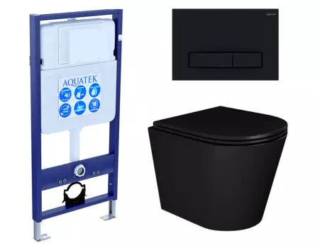 Комплект 3 в 1 инсталляция Акватек Standart 50 + Унитаз подвесной Enio Cento BL EN4280035 черный с кнопкой черной INS-0000012 + EN4280035 + KDI-0000025