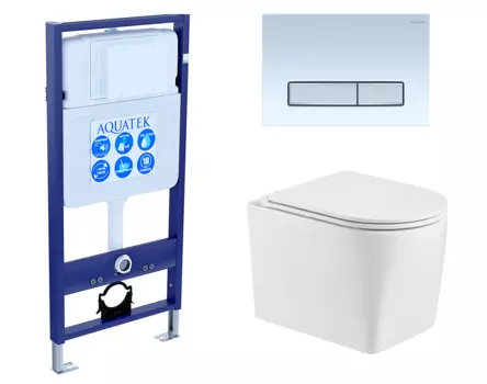 Комплект 3 в 1 инсталляция Акватек Standart 50 + Унитаз подвесной WeltWasser Nesenbach 004 GL-WT с кнопкой белой хром INS-0000012 + 10000008265 + KDI-0000030