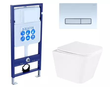 Комплект 3 в 1 инсталляция Акватек Standart 50 + Унитаз подвесной BelBagno Due с кнопкой белой хром INS-0000012 + BB3103CHR/SC + KDI-0000030