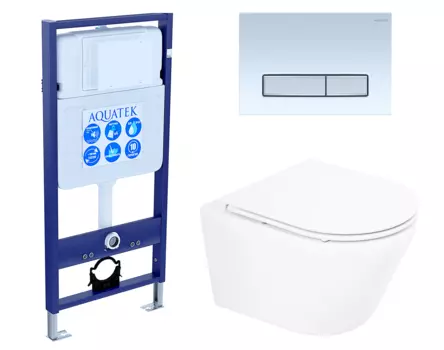 Комплект 3 в 1 инсталляция Акватек Standart 50 + Унитаз подвесной BelBagno Tre BB8001CHR/SC с кнопкой белой хром INS-0000012 + BB8001CHR/SC + KDI-0000030