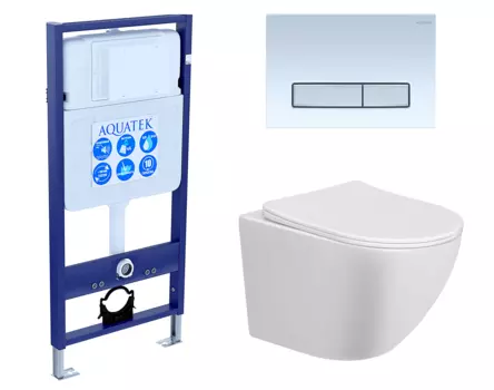Комплект 3 в 1 инсталляция Акватек Standart 50 + Унитаз подвесной Taliente Amato AM25010 с кнопкой белой хром INS-0000012 + AM25010 + KDI-0000030
