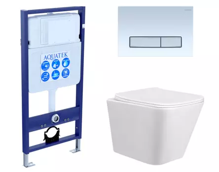 Комплект 3 в 1 инсталляция Акватек Standart 50 + Унитаз подвесной Taliente Correto CR25200 с кнопкой белой хром INS-0000012 + CR25200 + KDI-0000030
